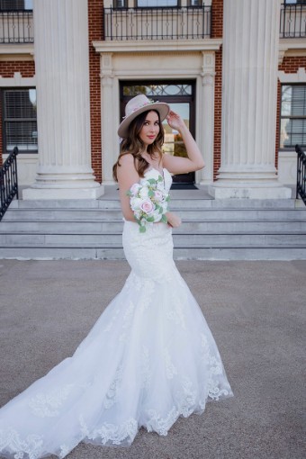 Stella York #7323CQ #2 default (IVMC-PL) Ivory Lace & Tulle ov Moscato Gown w/ Porcelain Tulle Plunge thumbnail