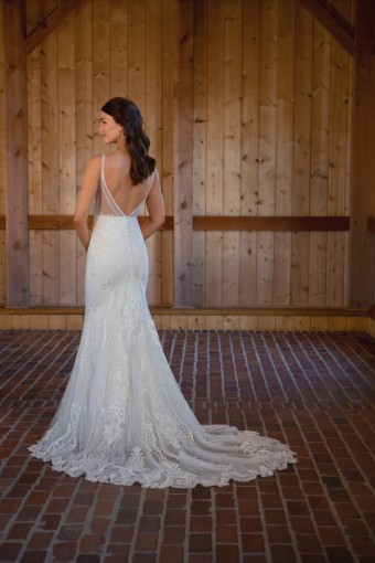 Essense of Australia #D3488 #1 (IVRM-PL) Ivory Lace & Tulle over Rum Gown w Porcelain Tulle Plunge thumbnail