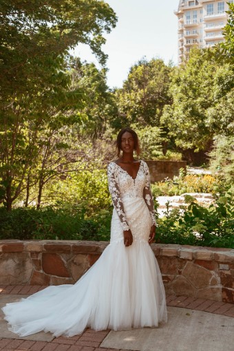 Stella York #7491SS #0 default (IV-BC) Ivory Lace Tulle & Biscotti Regal Organza over Biscotti Gown thumbnail