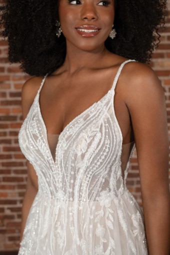Essense of Australia #D3799 #5 default (IVRM-PL) Ivory Lace & Tulle over Rum Gown w Porcelain Tulle Plunge thumbnail