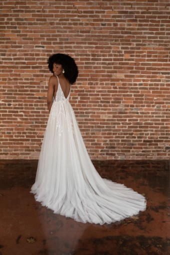 Essense of Australia #D3799 #4 (IVRM-PL) Ivory Lace & Tulle over Rum Gown w Porcelain Tulle Plunge thumbnail