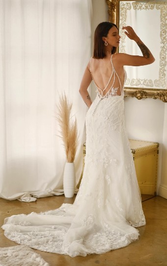 Martina Liana #1657 #3 default (IVRM-PL) Ivory Lace & Tulle over Rum Gown w Porcelain Tulle Illusion thumbnail