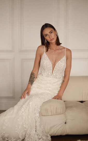 Martina Liana #1657 #2 (IVRM-PL) Ivory Lace & Tulle over Rum Gown w Porcelain Tulle Illusion thumbnail