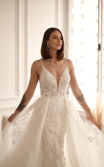 Martina Liana #1657 #0 default (IVRM-PL) Ivory Lace & Tulle over Rum Gown w Porcelain Tulle Illusion thumbnail
