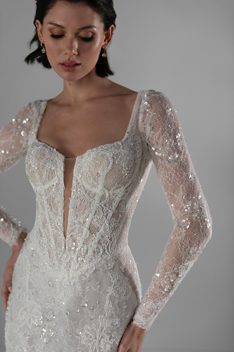 Martina Liana #LE1405 - Unlined Zipper Back #2 default (IV-PL) IVORY GOWN W PORCELAIN TULLE ILLUSION AND PLUNGE thumbnail
